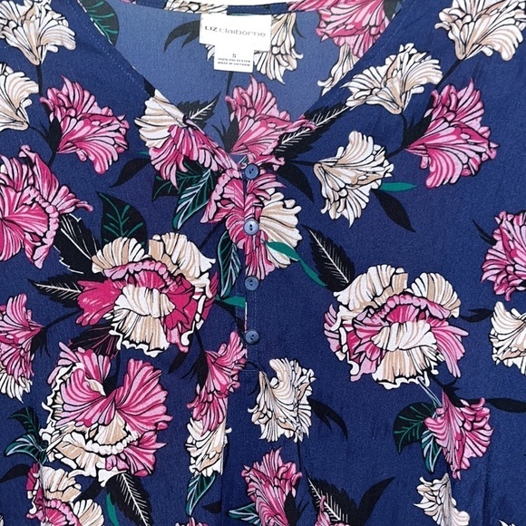 Liz Claiborne Blue Pink and Cream-tone Floral Bell Sleeve Top Women’s Small - Picture 2 of 7